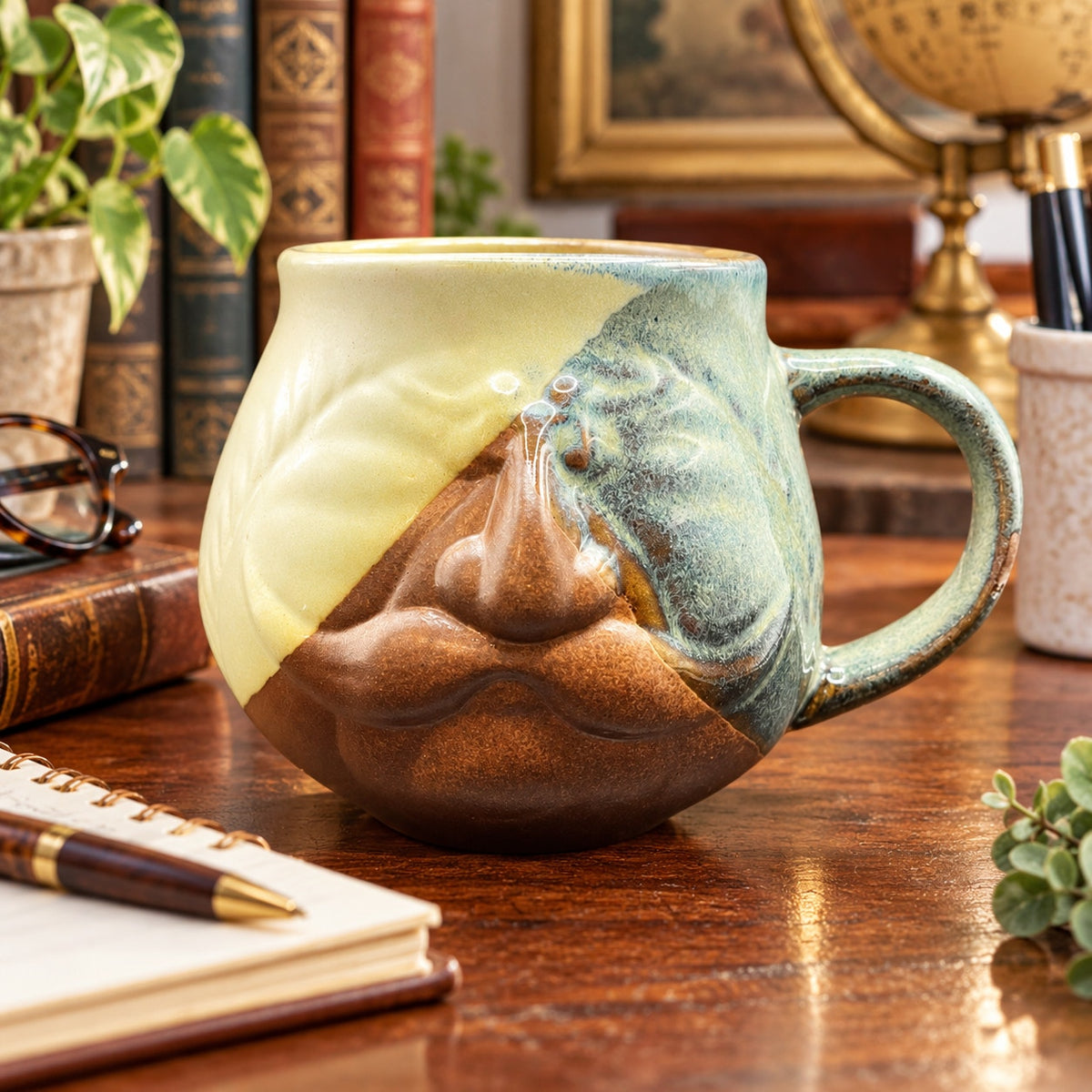Vintage Pottery Craft USA 3D Face Mug Sculpted Man Mustache Coffee Cup