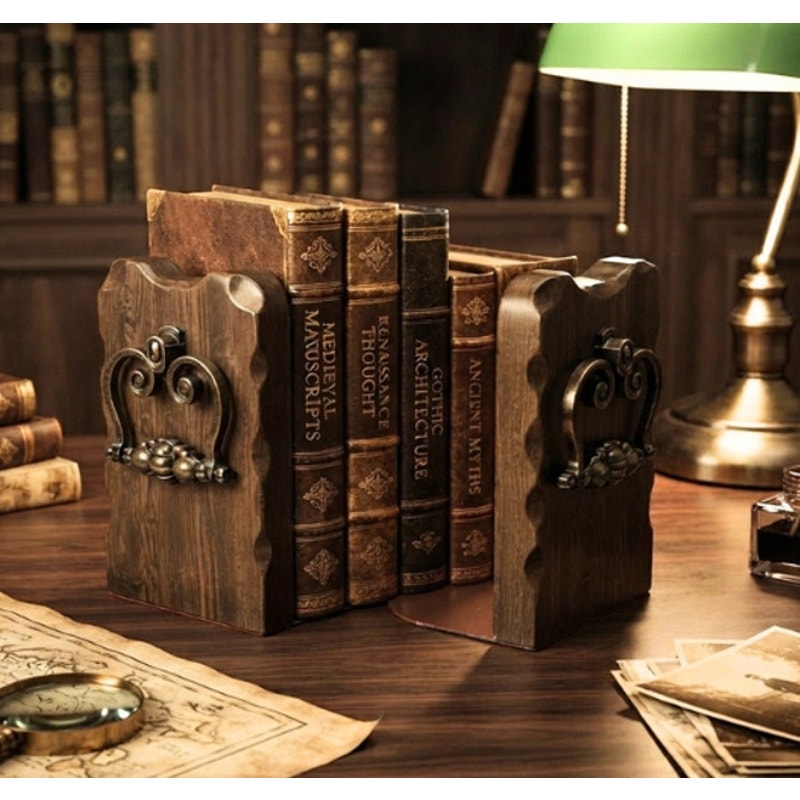 Vintage Wood Bookends Door Knocker Dark Academia Library Book Ends Gothic