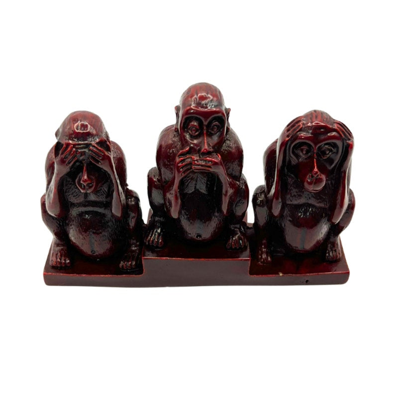 Vintage Chinese Wise Monkeys Carved Cinnabar Lacquer Figural Desk Piece Figurine