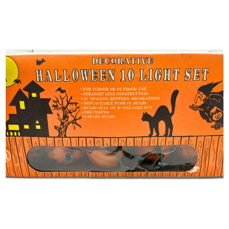 Vintage Halloween Blow Mold Jack O Lantern Light Set 10 Lights