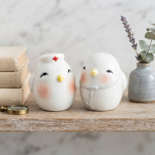 Vintage Ceramic Bird Salt and Pepper Shakers Doctor Nurse Whimsical Medical