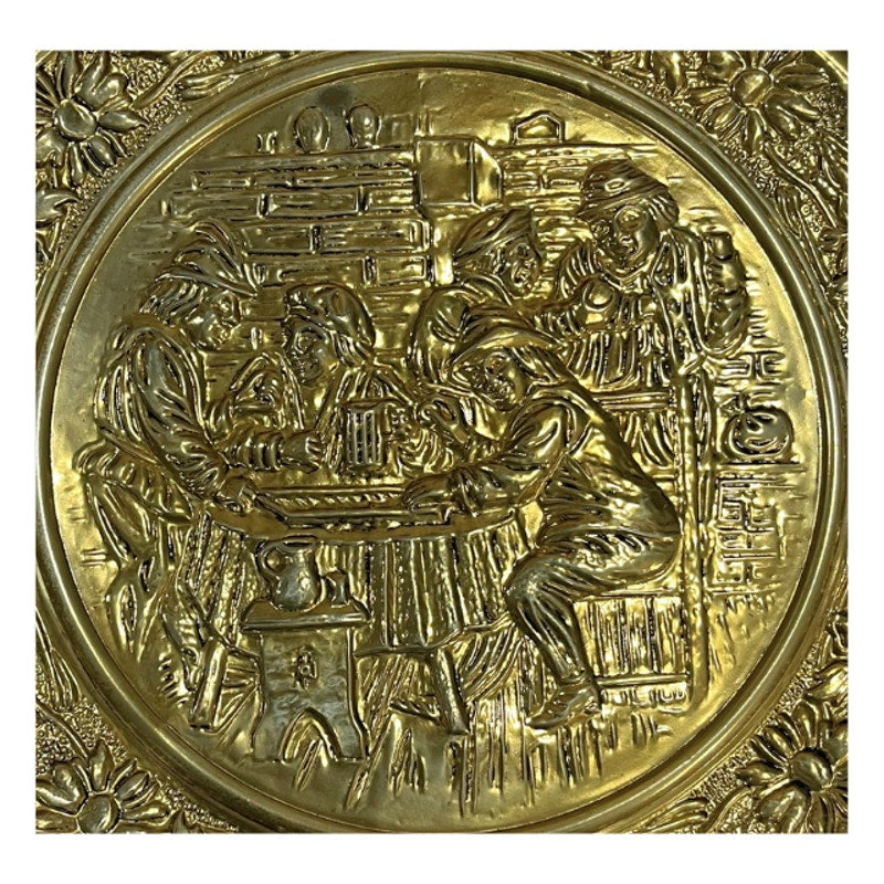 Vintage 1960s Embossed Brass Wall Plaque Tavern Pub Scene Holland