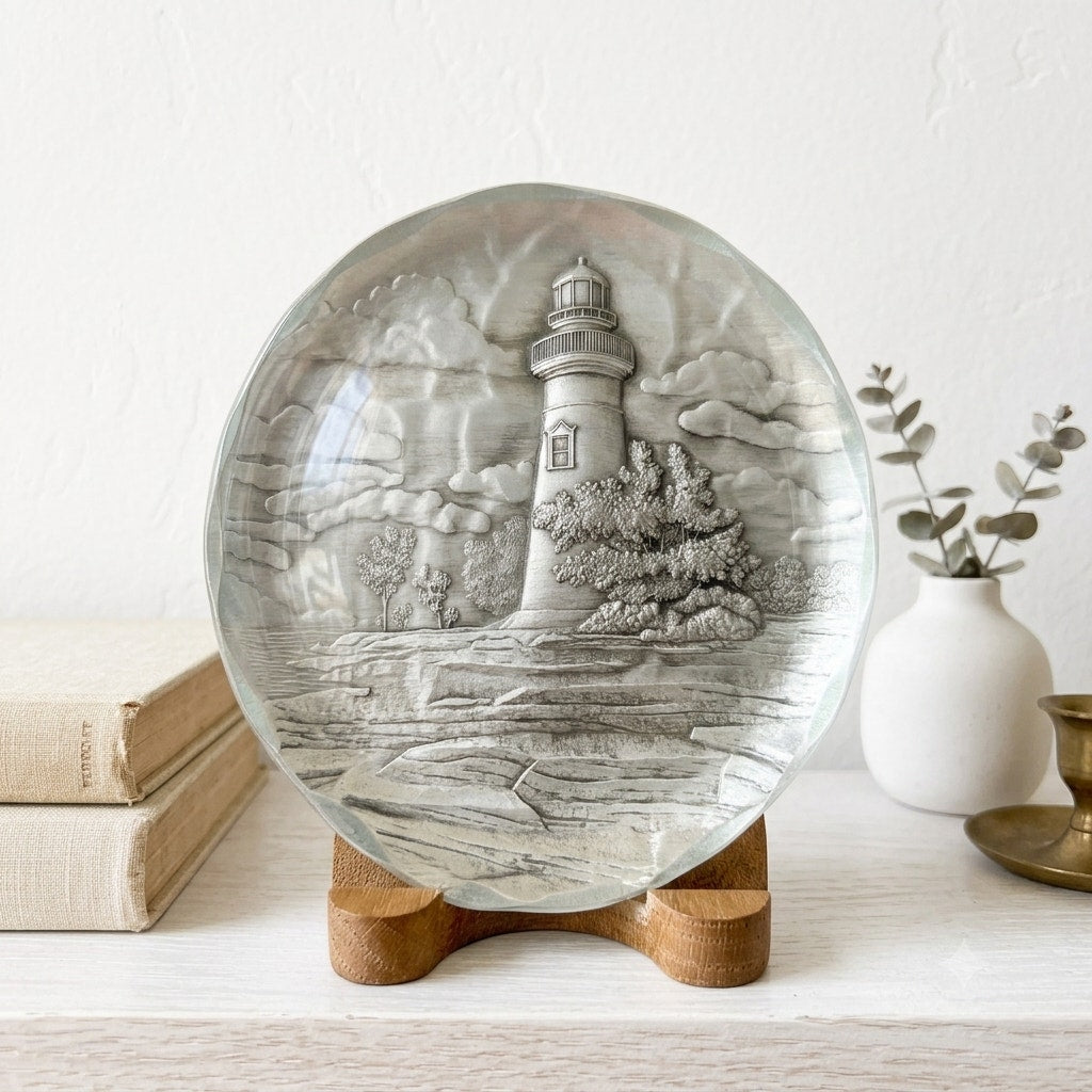 Vintage Wendell August Forge Aluminum Lighthouse Plaque Marblehead OH 4.5" with Stand