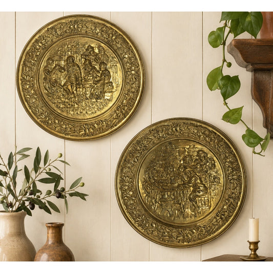 Vintage 1960s Embossed Brass Wall Plaque Tavern Pub Scene Holland