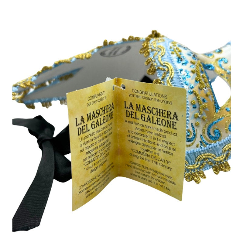 Venetian Masquerade Mask La Maschera del Galeone Hand Painted Italy Tag