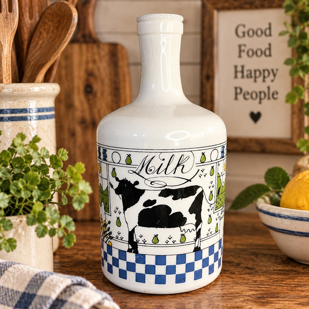 Vintage Lillian Vernon Alan Wood Milk Glass Jug Country Kitchen Farmhouse