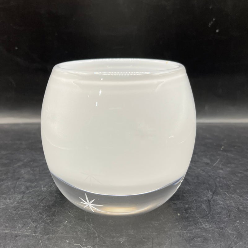 Crate & Barrel White Etched Starburst Glass Candle Holder Hand Blown Poland
