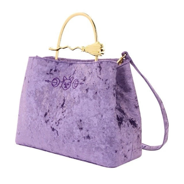 Loungefly Disney Hocus Pocus Purple Velvet Crossbody Broomstick Handle NWTs