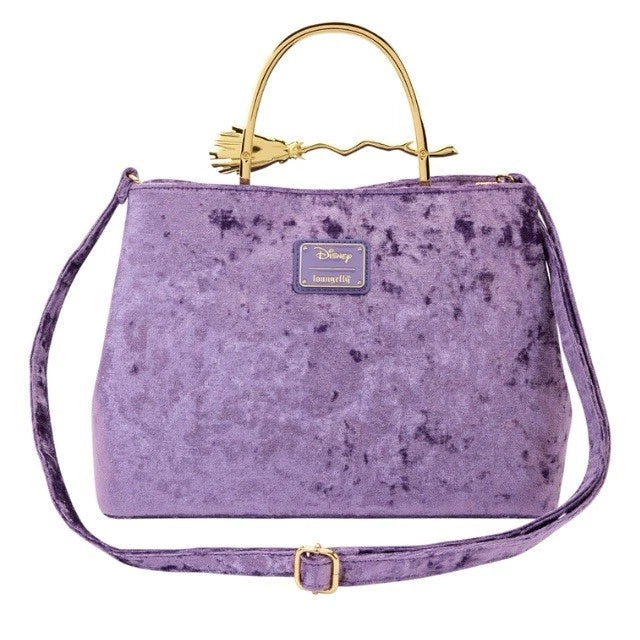 Loungefly Disney Hocus Pocus Purple Velvet Crossbody Broomstick Handle NWTs