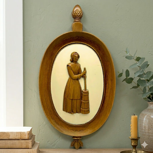 Vintage 1960 Syroco  Pilgrim  Puritan Woman Colonial Wall Decor Plaque Made in USA